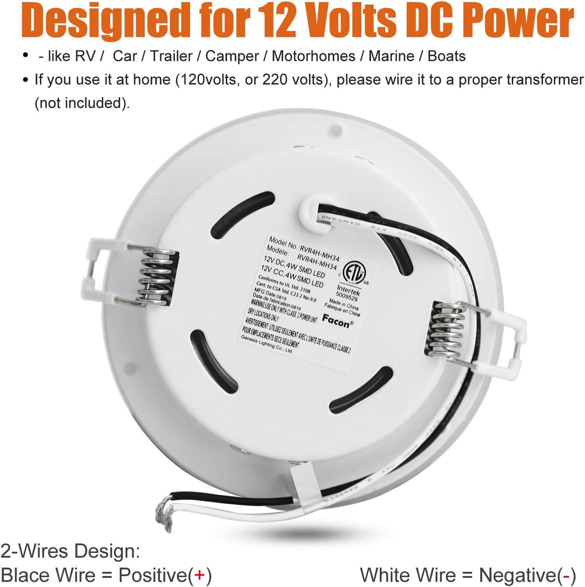4.5Inch LED RV Puck Light Full Aluminum Recessed Ceiling Lights Pack of 6 D6229