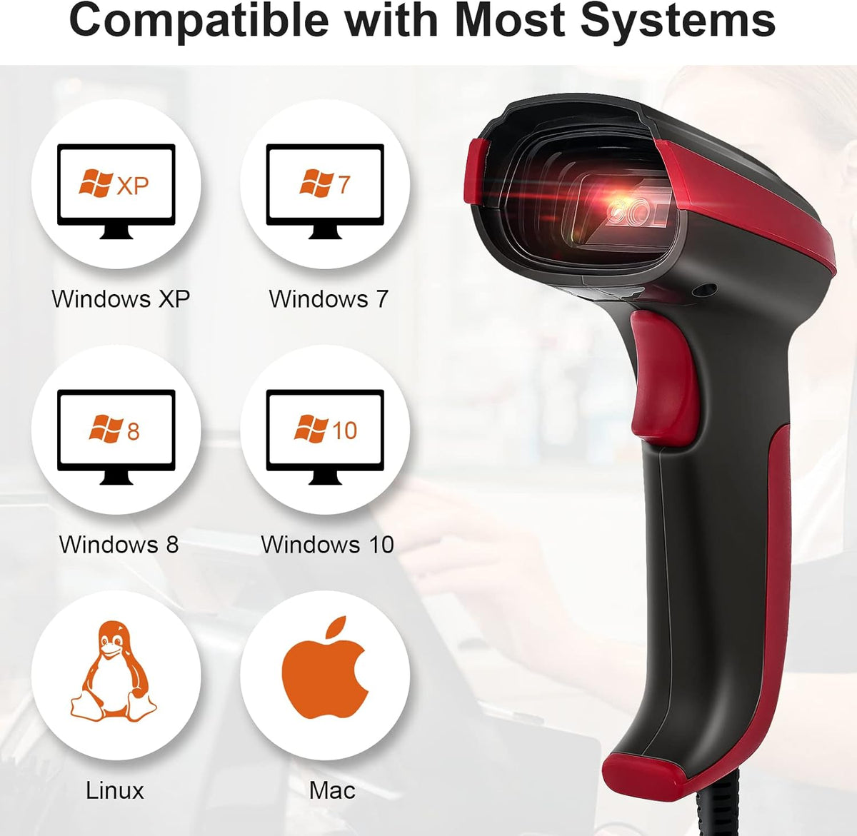 Wired 2D QR 1D Barcode Scanner with USB Cable I362