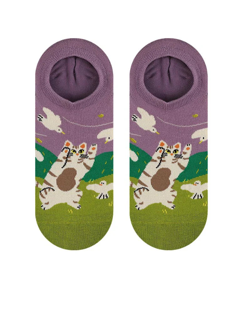 Cartoon Kitty Boat Socks Q7834
