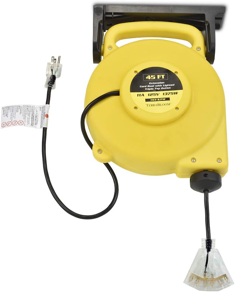 40 Ft 12/3 Retractable Extension Cord Reel with 3 Outlets U84655