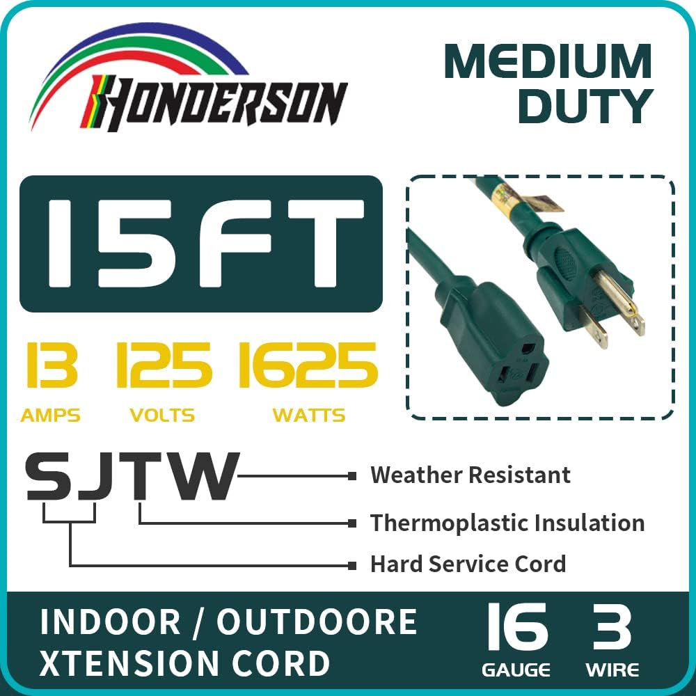 100 Ft Weatherproof 16/3 SJTW Green Extension Cord with 3 Prong Grounded Plug F6766