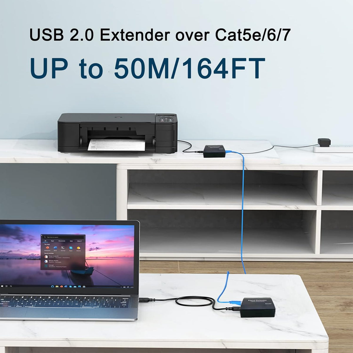 USB Extender up to 164ft/50m Over Cat5/5e/6/7 4 USB2.0 Ports Y81248