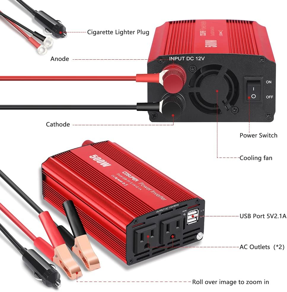 500W Power Inverter 12V DC to AC Dual USB G6739