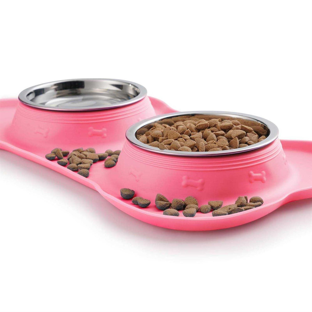 2 Stainless Steel Dog Bowl with Non-Skid Silicone Mat and Food Scoop P44249