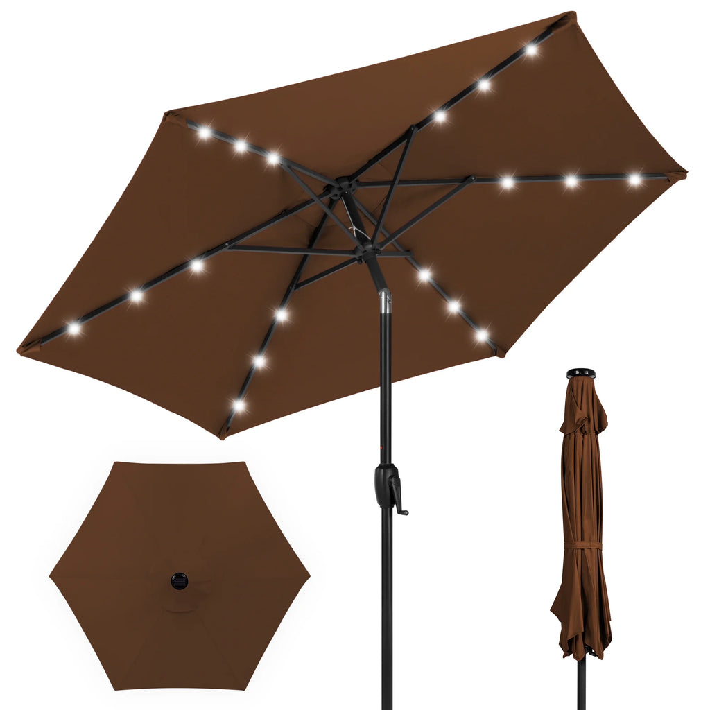 7.5ft Solar Patio Umbrella with Tilt, Crank, LED Lights S79541