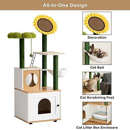 Cat Tree with Litter Box Enclosure and Scratching Posts N670498