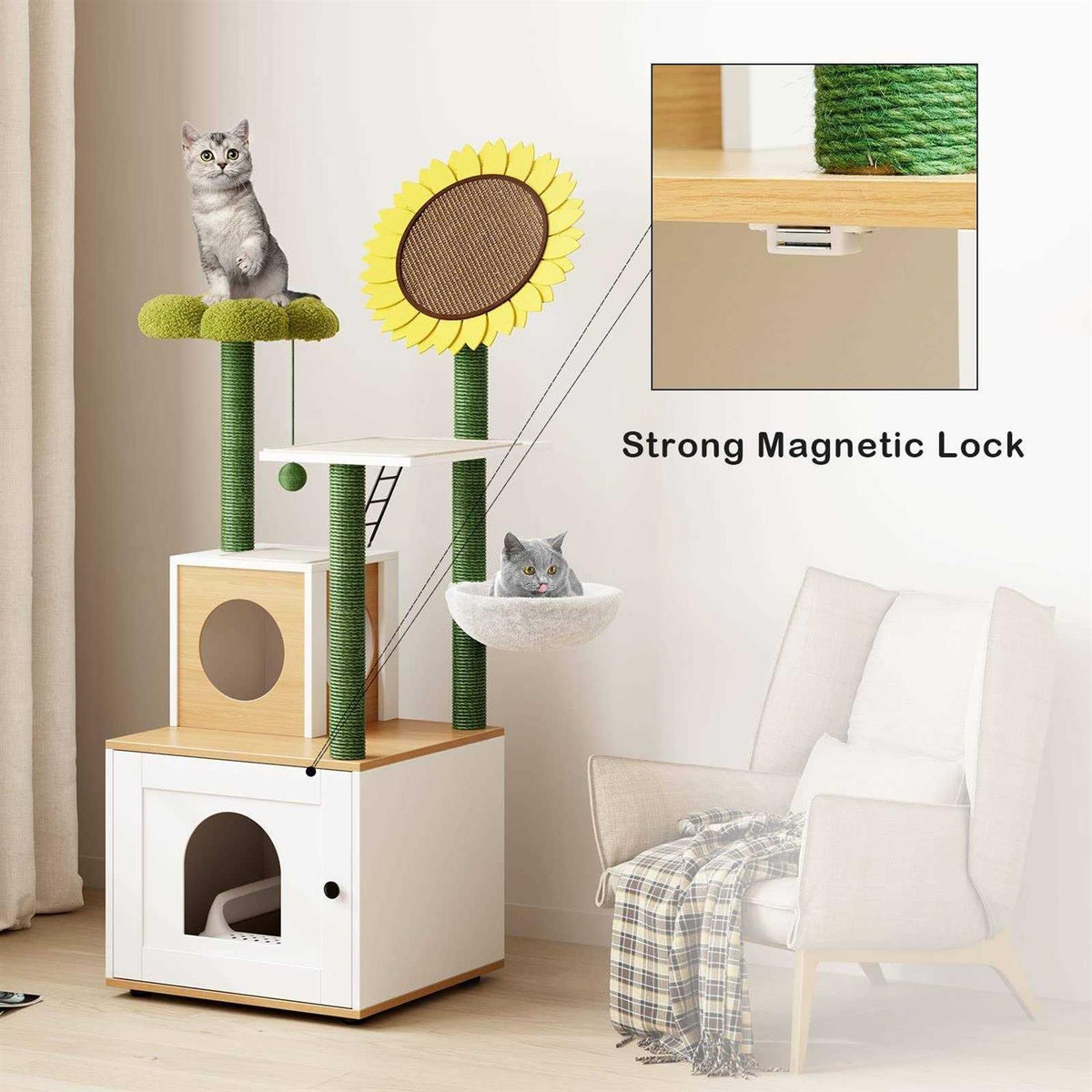 Cat Tree with Litter Box Enclosure and Scratching Posts N670498