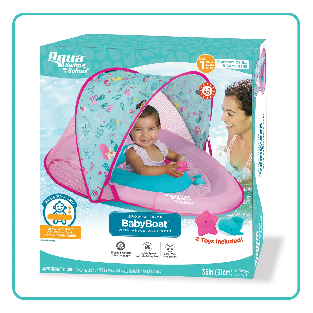 Pink Baby Pool Float Boat with 2 Toys D571839