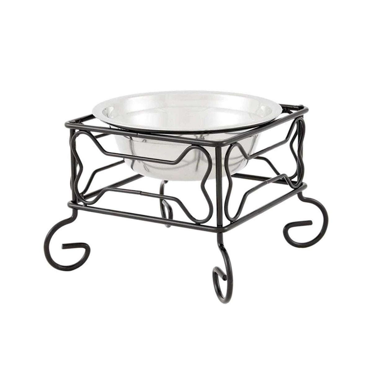 Wrought Iron Stand with Stainless Steel Feeder Bowl H22217