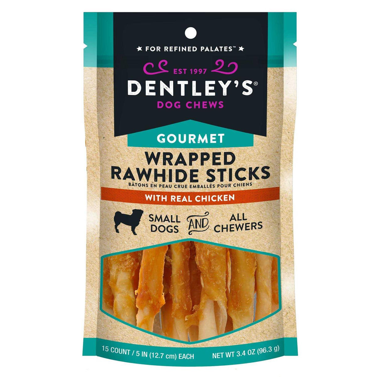 5 Wrapped Rawhide Sticks Dog Treats Chicken V944