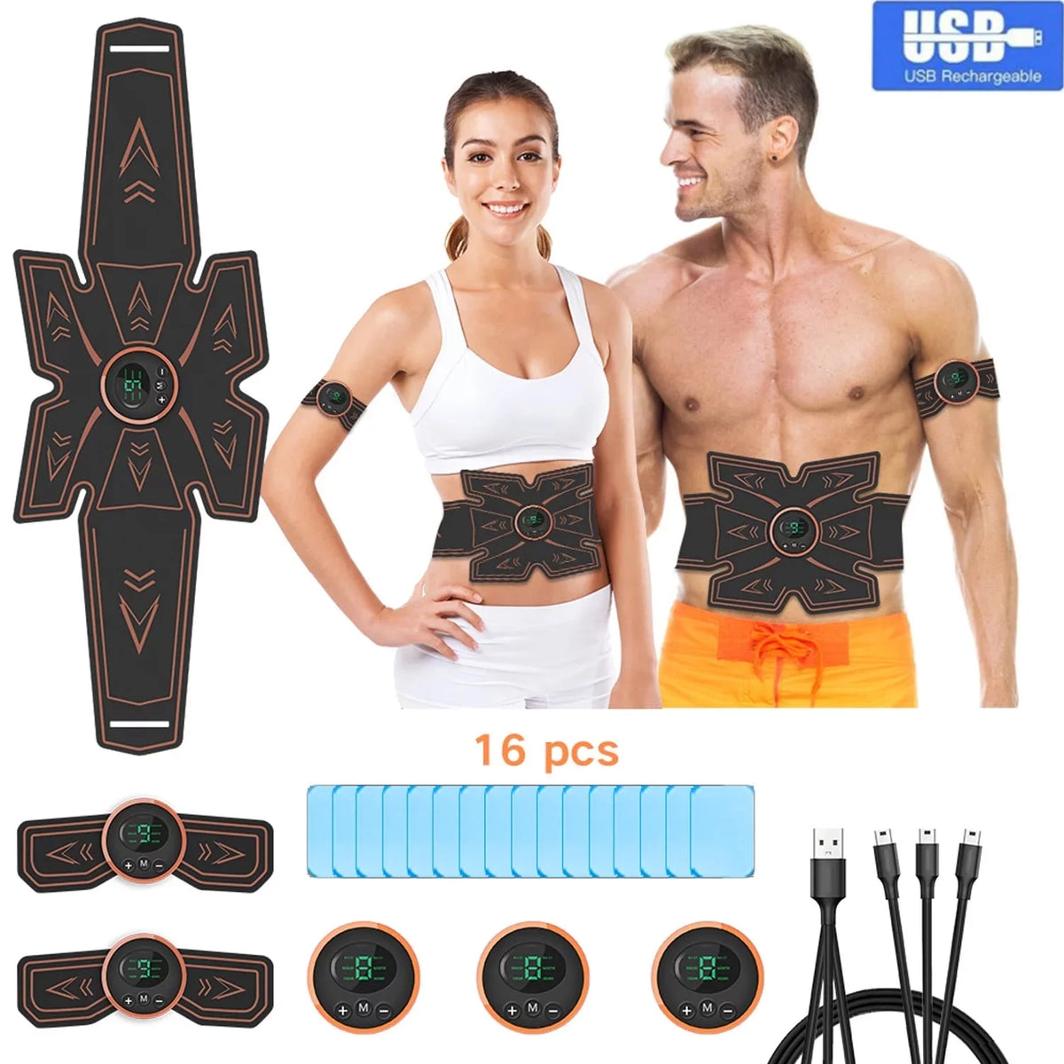 Rechargeable EMS Ab Stimulator with 16 Gel Pads G496682