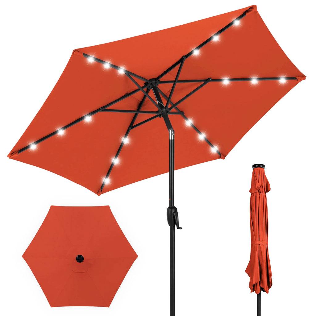 7.5ft Solar Patio Umbrella with Tilt, Crank, LED Lights S79541
