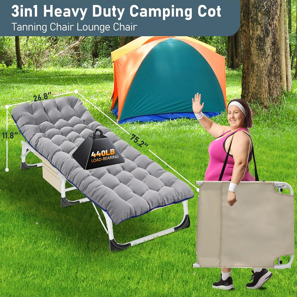 Portable Folding Camping Cot Bed with Mattress & Pillow L5783