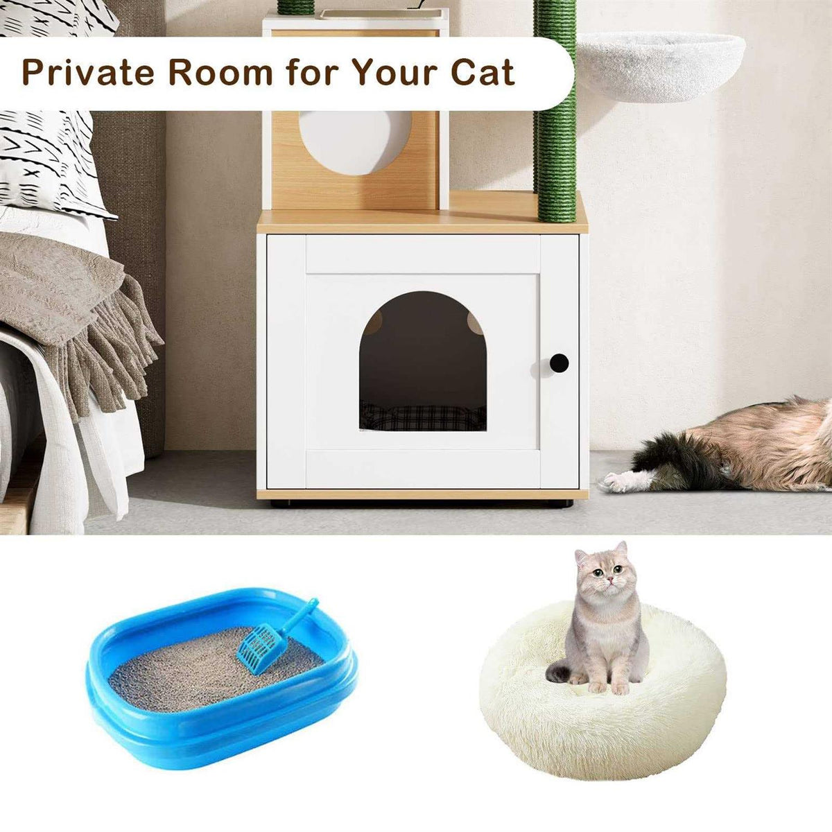 Cat Tree with Litter Box Enclosure and Scratching Posts N670498