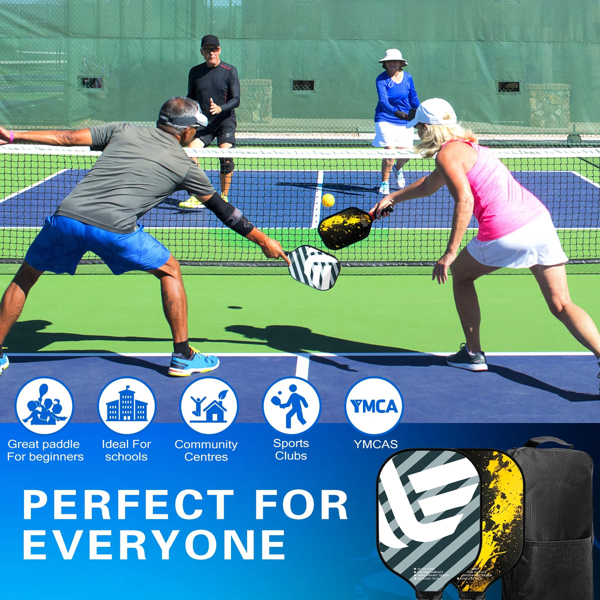 Pickleball Paddles Set Graphite Fiberglass Lightweight Honeycomb Core I16307