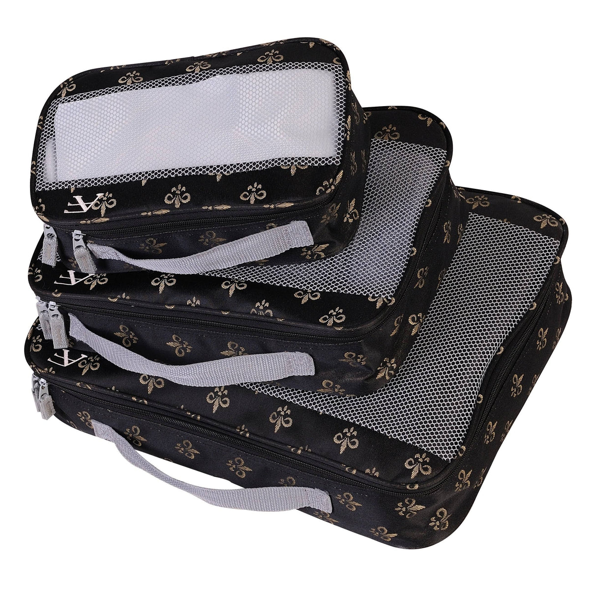 Black Fleur De Lis Packing Cubes 3-Piece Set J660313