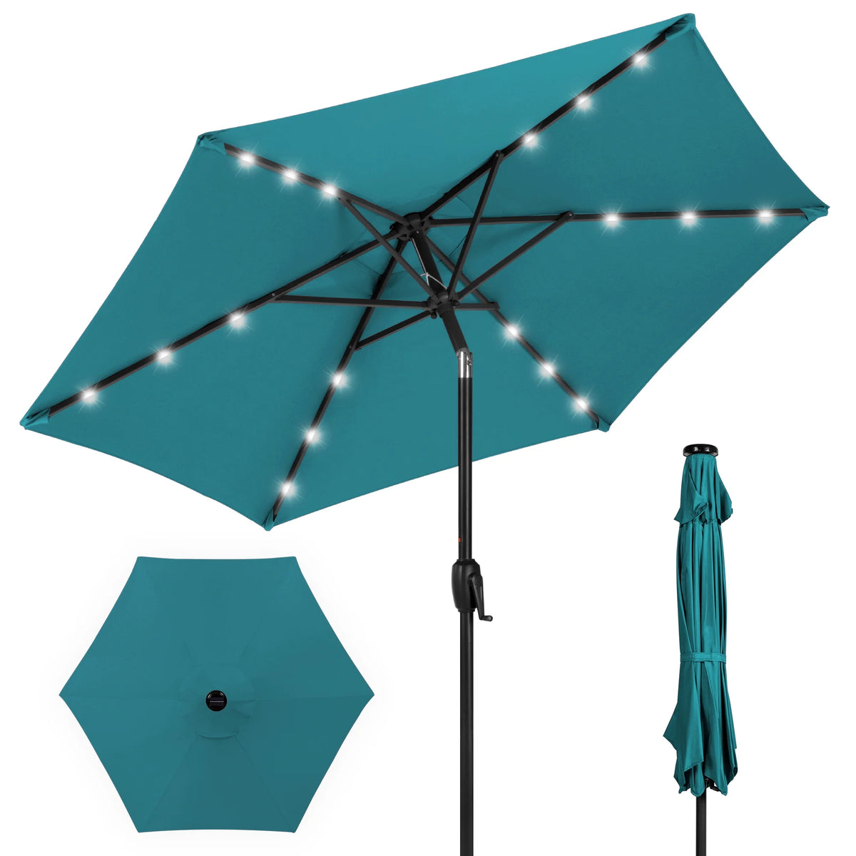 7.5ft Solar Patio Umbrella with Tilt, Crank, LED Lights S79541