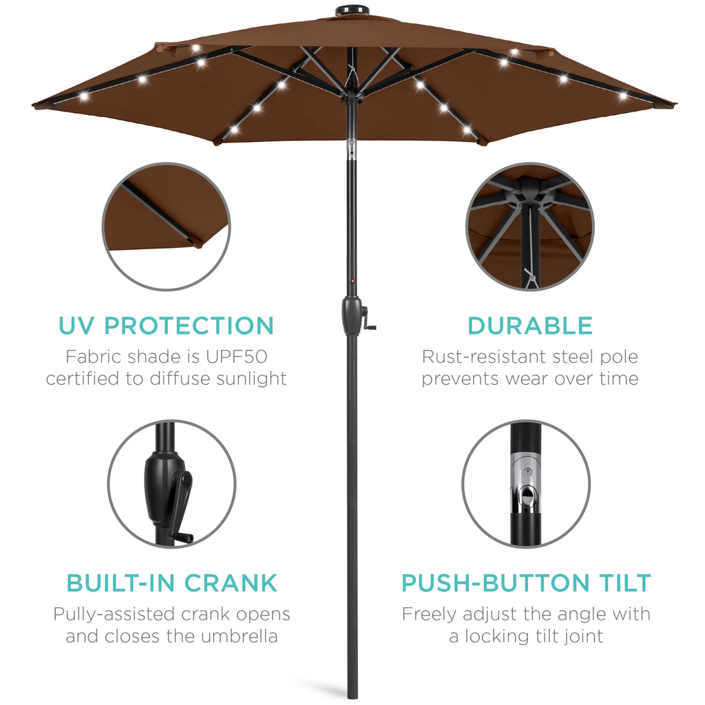 7.5ft Solar Patio Umbrella with Tilt, Crank, LED Lights S79541