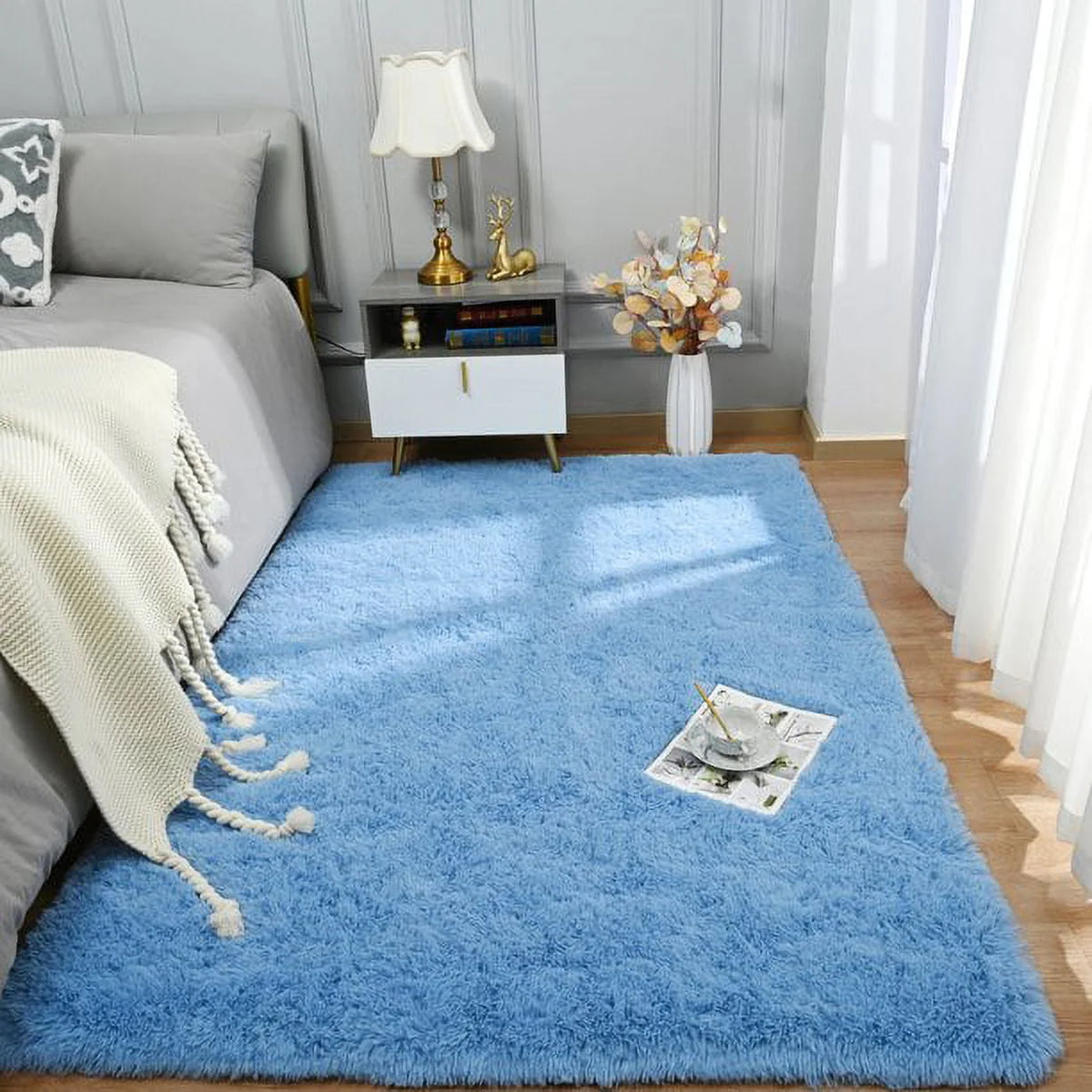 Super Soft Shaggy Area Rug 5'x8' Black Q165