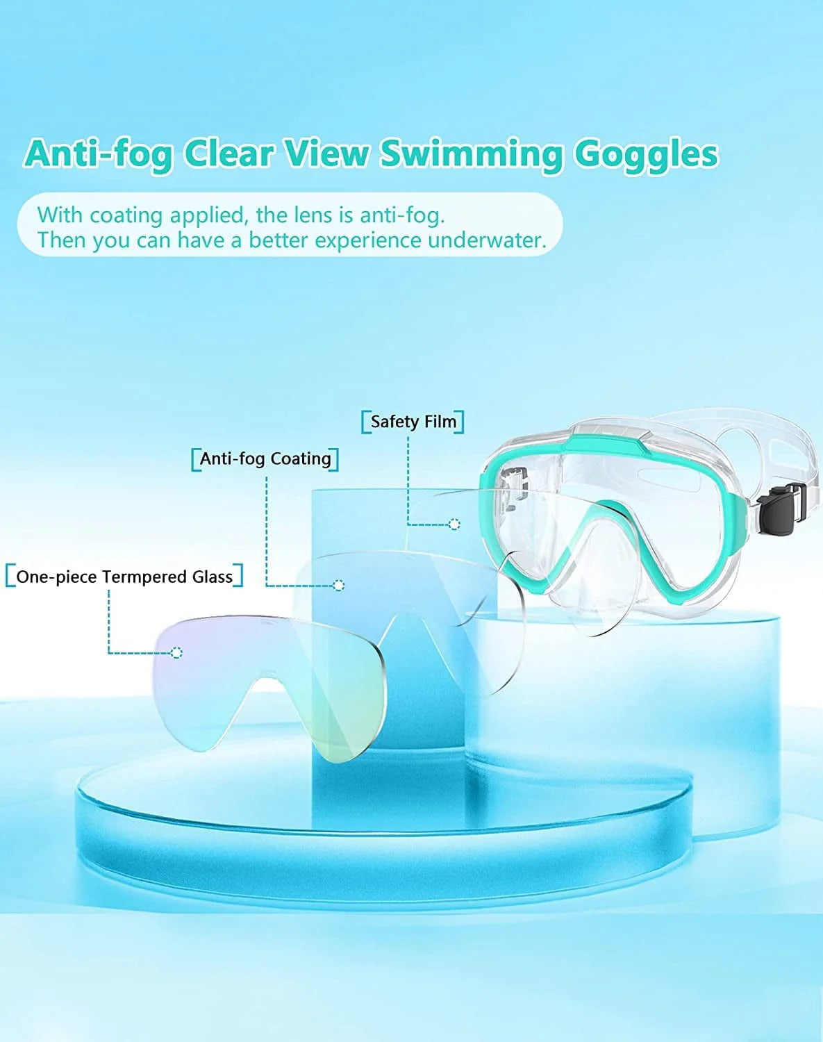 Adult Anti Fog Tempered Glass Swim Goggles with Nose Cover I85247