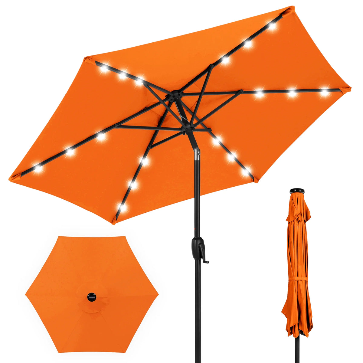 7.5ft Solar Patio Umbrella with Tilt, Crank, LED Lights S79541