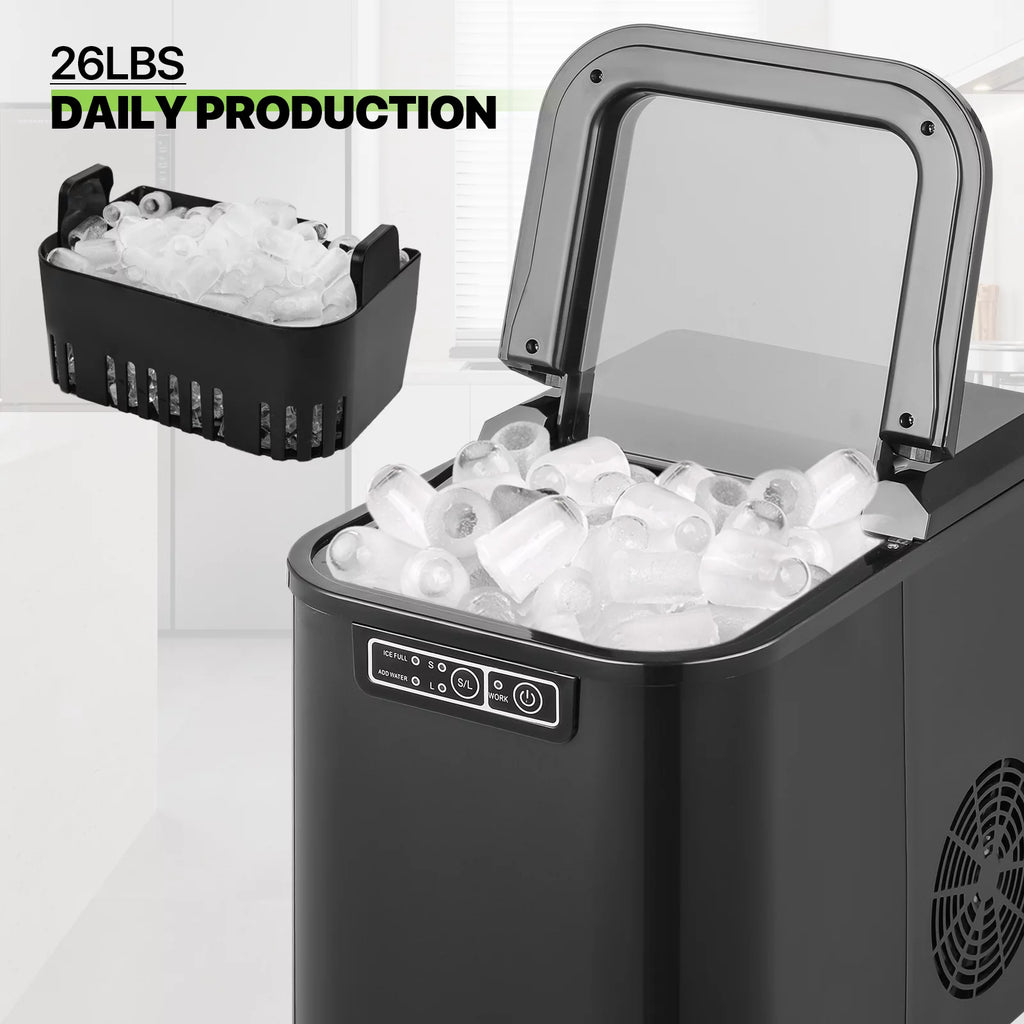 Black Countertop Ice Maker Machine with Ice Scoop and Basket W144