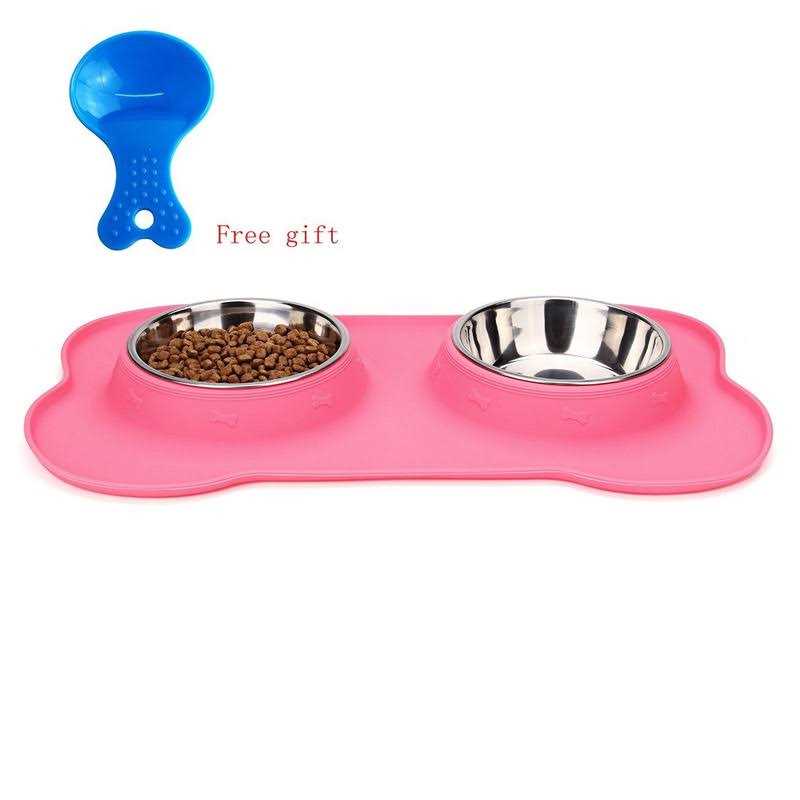 2 Stainless Steel Dog Bowl with Non-Skid Silicone Mat and Food Scoop P44249