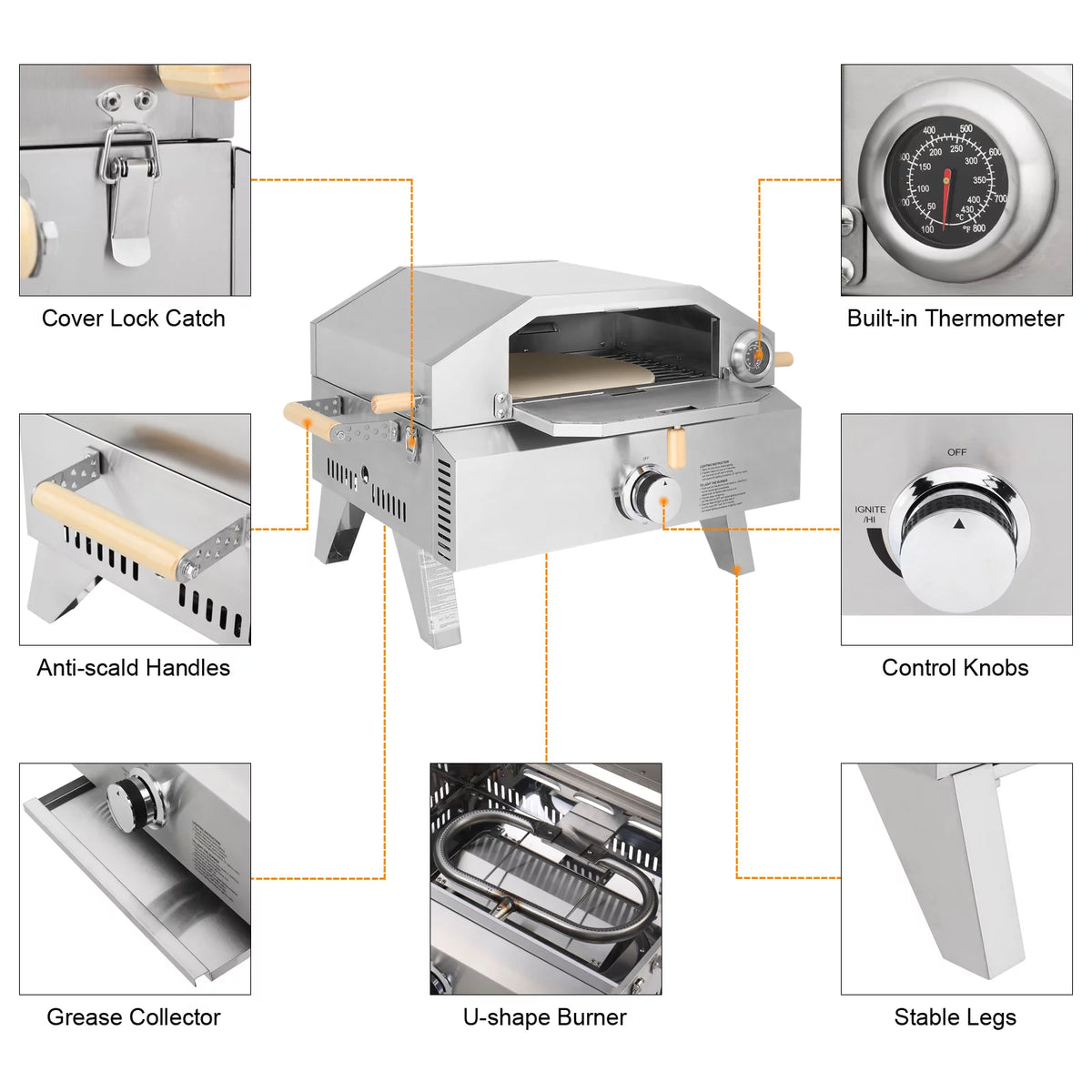 2-in-1 Portable Stainless Steel Pizza Oven and Propane Grill Y385