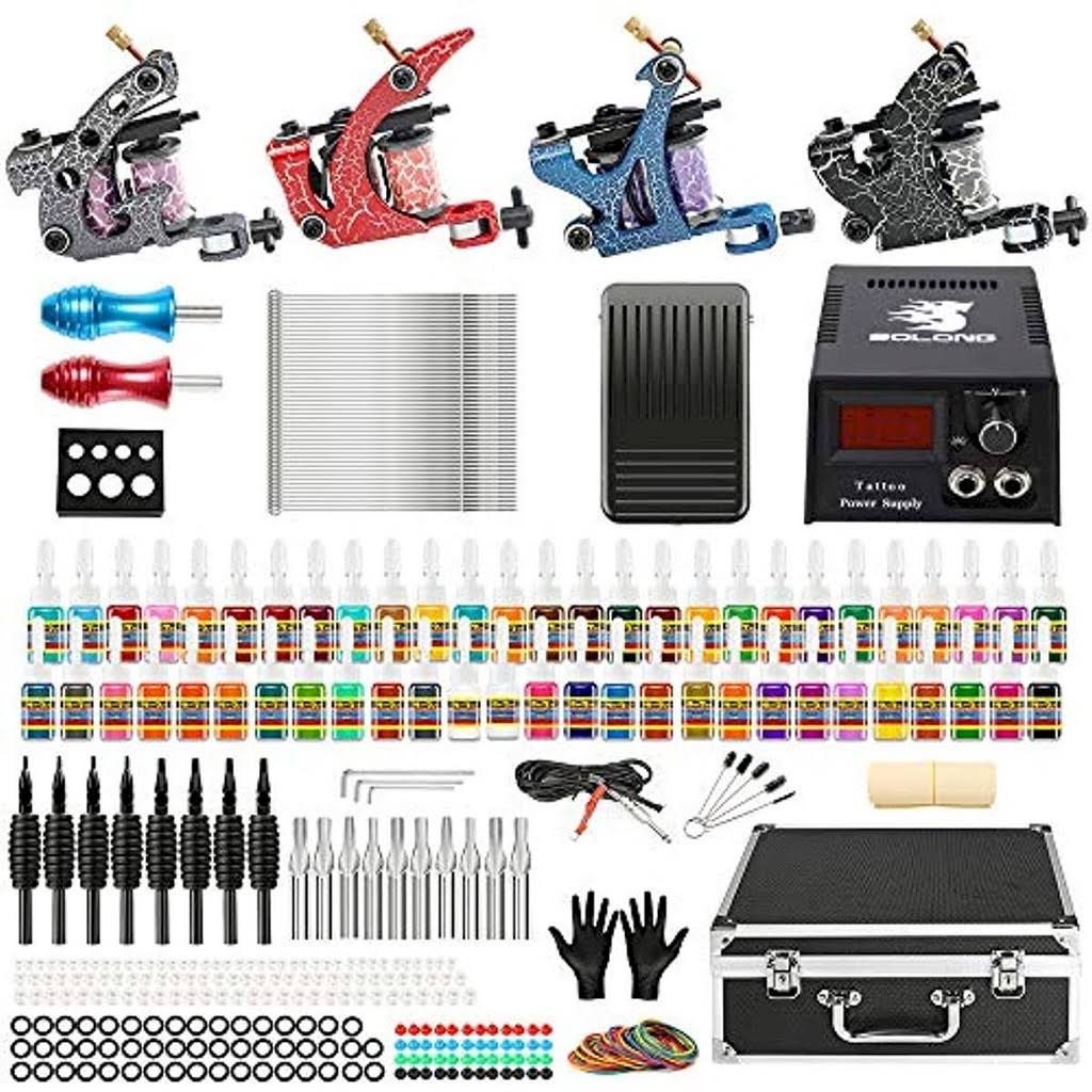 Complete Tattoo Kit 4 Machine Guns 54 Inks Power Supply Carry Case H869